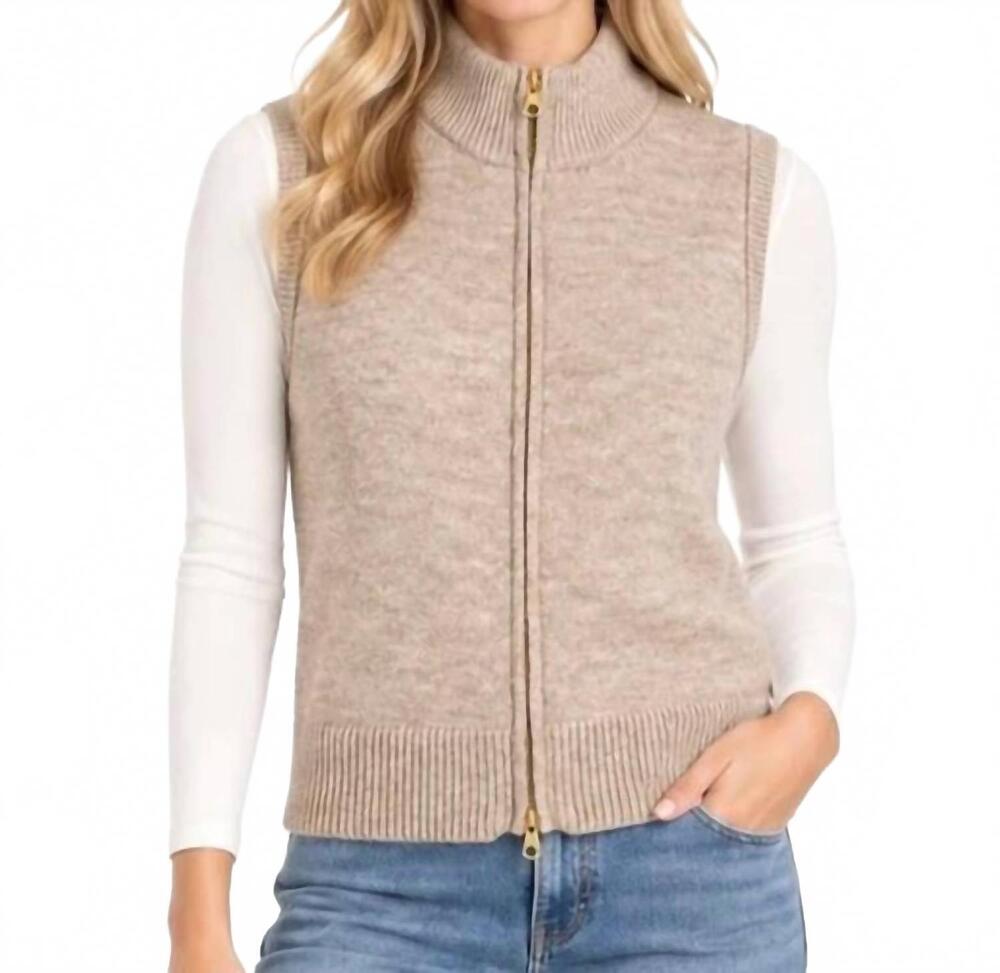NEW ELAN britt sleeveless zip sweater vest in beige